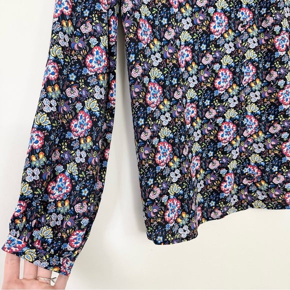 FRAME Open Scarf V-Neck Long-Sleeve Floral-Print Blouse - Picture 8 of 14